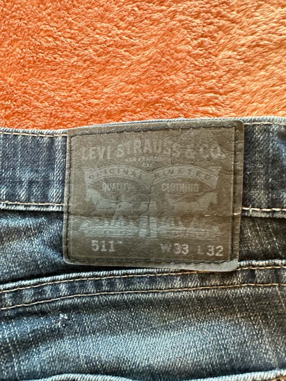 Levi's 511 Slim Fit Jeans W33 L32 Dark Indigo Wash Black Leather Patch